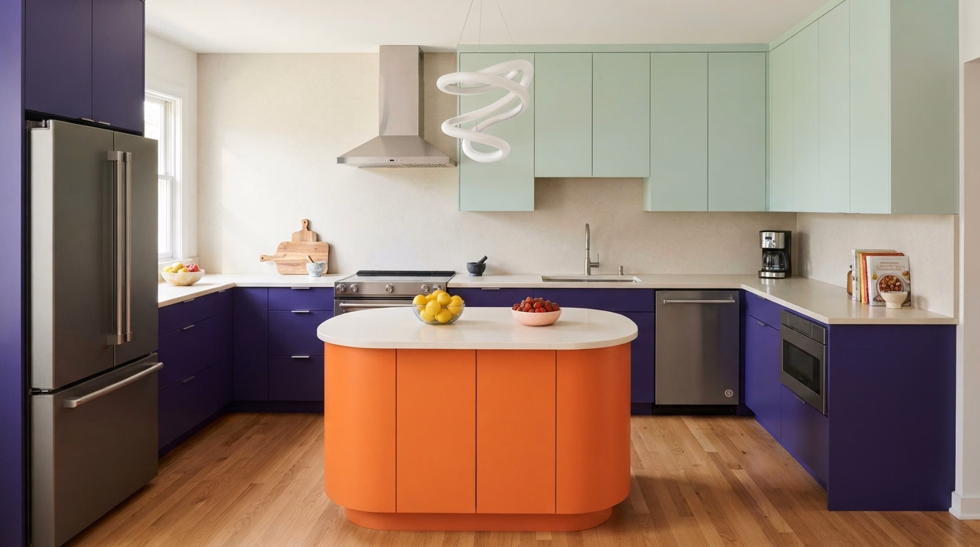 Two Tone Bold Color | San Bernardino County Kitchen Design Two Tone Bold Color for a San Bernardino County kitchen design.
